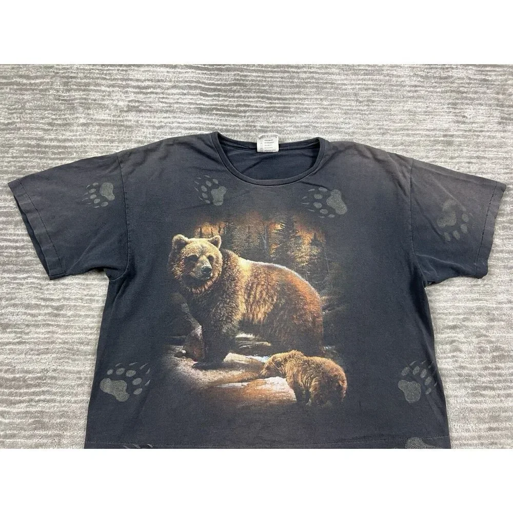 Vintage CMJ 90s Shirt Adult‎ Large Black All over Print Single Stitch Bear